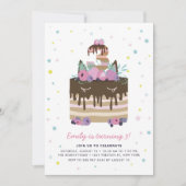 Unicorn Drip Cake 3rd Birthday Party Invitation Kaart (Voorkant)