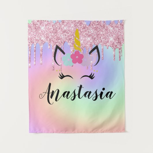 Unicorn Drip Glitter Personalized Ombre Wandkleed (Voorkant)