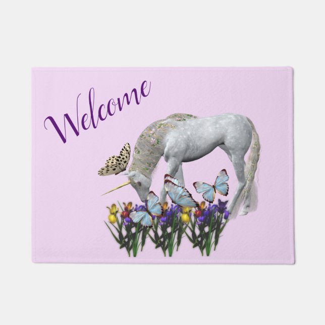 Unicorn en Butterflies Animal Deurmat (Voorkant)