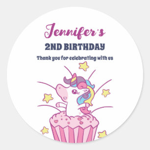 Unicorn en Cupcake Kids Birthday Party Favor Ronde Sticker