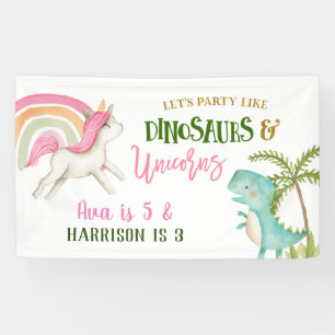 Unicorn en Dinosaur Birthday Party Large Banner