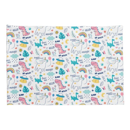 Unicorn en Dinosaur Pattern Kussensloop (Achterkant-Rechts)