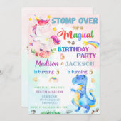 Unicorn en Dinosaur verjaardagsuitnodiging voor tw Kaart (Voorkant / Achterkant)