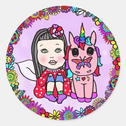 Unicorn en Fairy Whimsical Floral Stickers (Voorkant)