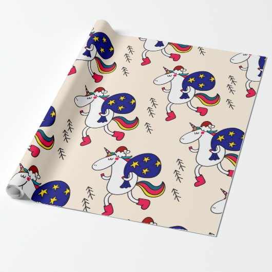 Unicorn en Kerstmis. Cadeaupapier (Uitgerold)