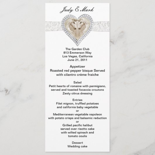 Unicorn en Lace Wedding Menu Kaart (Voorkant)