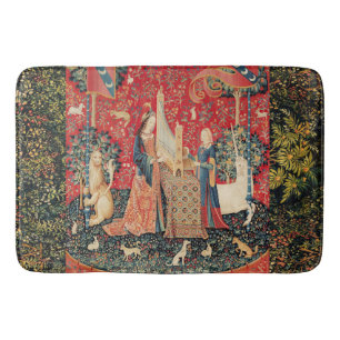 UNICORN EN LADY DIE ORGAN SPELEN MET DIEREN BADMAT