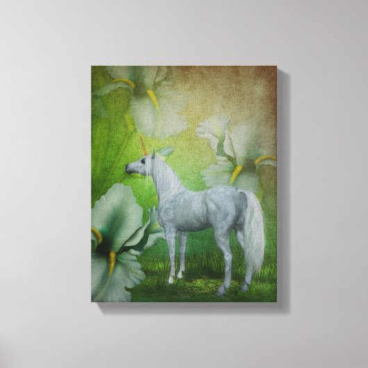 Unicorn en Lilies Fantasy Horse Art Canvas Afdruk (Voorkant)