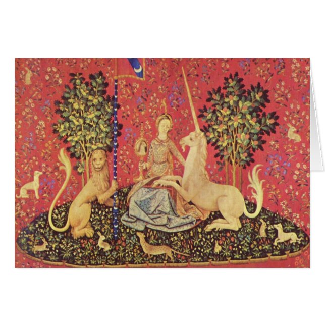 Unicorn en Maiden Medieval Tapestry Afbeelding (Voorkant Horizontaal)
