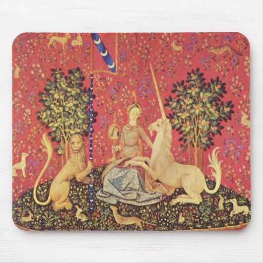 Unicorn en Maiden Medieval Tapestry Afbeelding Muismat (Voorkant)