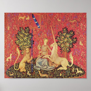Unicorn en Maiden Medieval Tapestry Afbeelding Poster