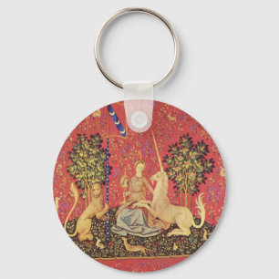 Unicorn en Maiden Medieval Tapestry Afbeelding Sleutelhanger