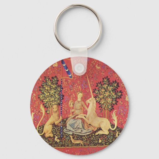 Unicorn en Maiden Medieval Tapestry Afbeelding Sleutelhanger (Voorkant)