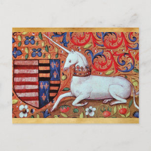 UNICORN EN MEDIEVAL FANTASY FLOWERS, FLORAL MOTIFS BRIEFKAART