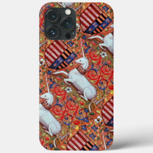 UNICORN EN MEDIEVAL FANTASY FLOWERS, FLORAL MOTIFS iPhone 13 PRO MAX HOESJE
