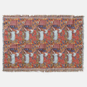 UNICORN EN MEDIEVAL FANTASY FLOWERS, FLORAL MOTIFS DEKEN