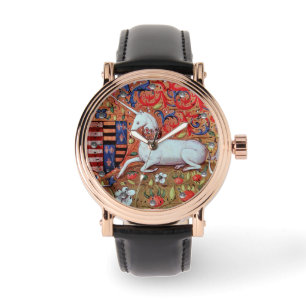 UNICORN EN MEDIEVAL FANTASY FLOWERS, FLORAL MOTIFS HORLOGE