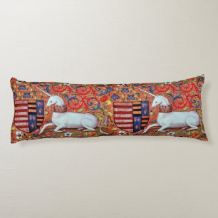 UNICORN EN MEDIEVAL FANTASY FLOWERS, FLORAL MOTIFS LICHAAMSKUSSEN