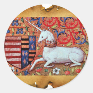 UNICORN- EN MEDIEVELSTROMEN, FANTASY-STROOMMOTIS RONDE STICKER