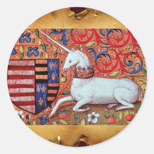 UNICORN- EN MEDIEVELSTROMEN, FANTASY-STROOMMOTIS RONDE STICKER
