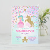 Unicorn en Princess Invitation Magical Birthday Kaart (Staand voorkant)