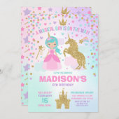 Unicorn en Princess Invitation Magical Birthday Kaart (Voorkant / Achterkant)