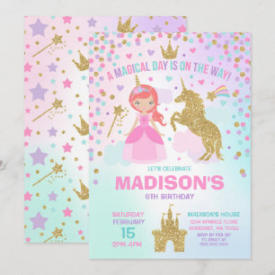 Unicorn en Princess Invitation Magical Birthday Kaart
