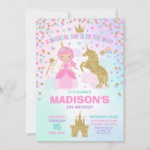Unicorn en Princess Invitation Magical Birthday Kaart (Voorkant)
