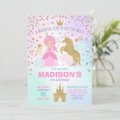 Unicorn en Princess Invitation Magical Birthday Kaart (Staand voorkant)