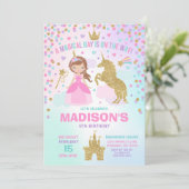 Unicorn en Princess Invitation Magical Birthday Kaart (Staand voorkant)