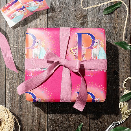 Unicorn en prinses met Castle Letter B Monogram Cadeaupapier