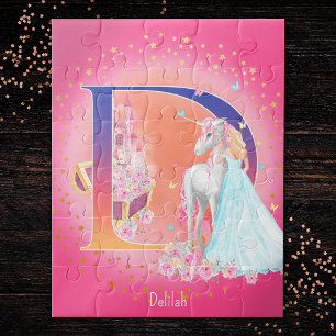 Unicorn en Prinses met Castle Letter D Monogram Legpuzzel