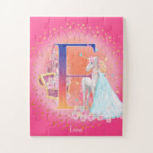 Unicorn en Prinses met Castle Letter E Monogram Legpuzzel (Verticaal)