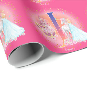 Unicorn en Prinses met Castle Letter J Monogram Cadeaupapier