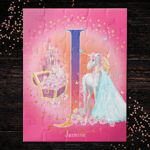 Unicorn en Prinses met Castle Letter J Monogram Legpuzzel