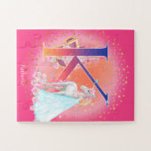 Unicorn en Prinses met Castle Letter K Monogram Legpuzzel (Horizontaal)
