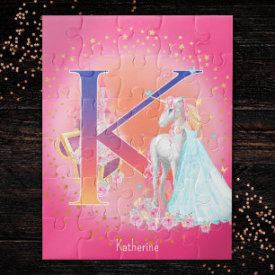 Unicorn en Prinses met Castle Letter K Monogram Legpuzzel