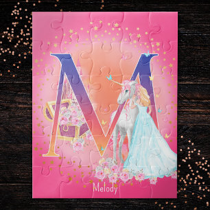 Unicorn en Prinses met Castle Letter M Monogram Legpuzzel