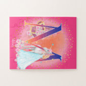 Unicorn en Prinses met Castle Letter M Monogram Legpuzzel (Horizontaal)