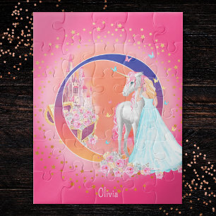 Unicorn en prinses met Castle Letter O Monogram Legpuzzel