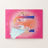 Unicorn en prinses met Castle Letter U Monogram Legpuzzel (Horizontaal)