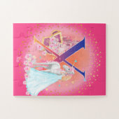 Unicorn en prinses met Castle Letter X Monogram Legpuzzel (Horizontaal)