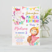 Unicorn en Prinses verjaardagsuitnodiging Kaart (Staand voorkant)