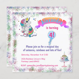 Unicorn en Rainbow Glitter Birthday Kaart