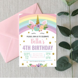 Unicorn en Rainbows Birthday Party Invitation Kaart