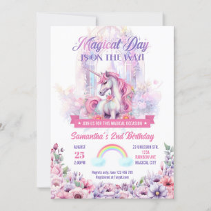 Unicorn en Rainbows Birthday Party Invitation Kaart
