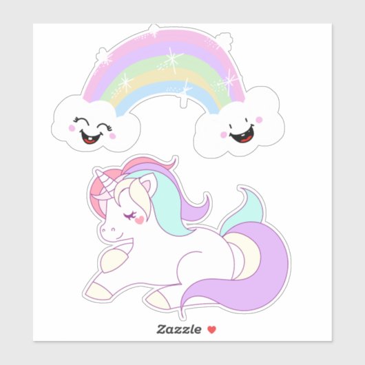 Unicorn en regenboog sticker (Vel)