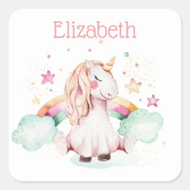 Unicorn en regenboog vierkante sticker