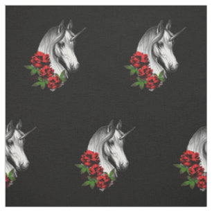Unicorn en Rozen Fantasy Gothic Print Stof
