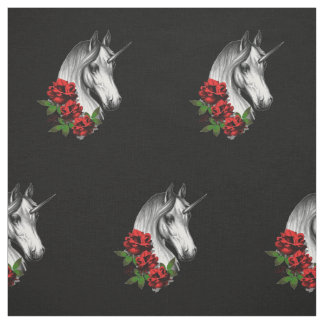 Unicorn en Rozen Fantasy Gothic Print Stof